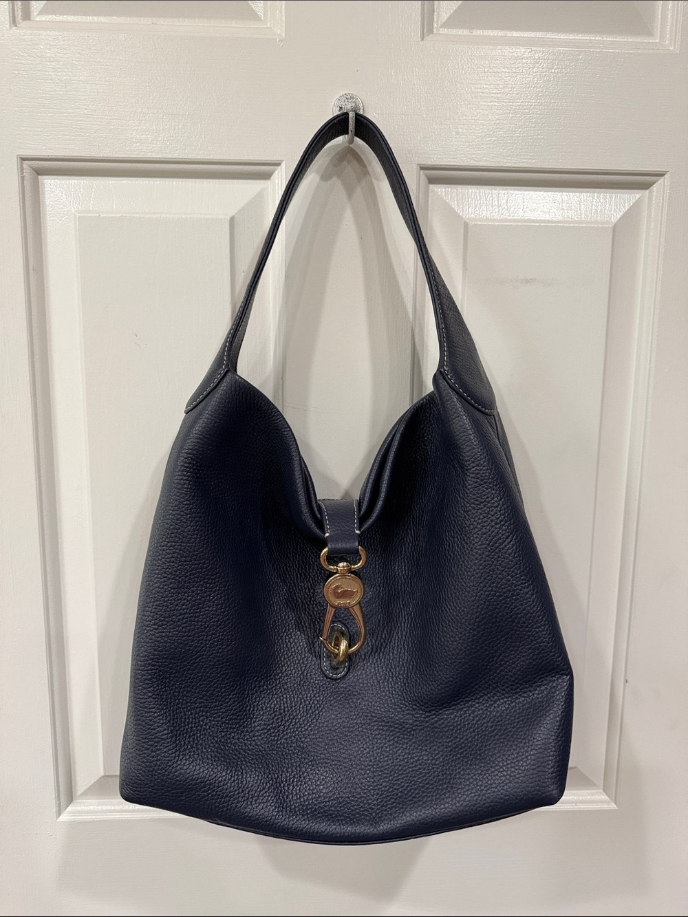 Dooney & Bourke Pebble Grain Logo Lock Hobo Navy Blue